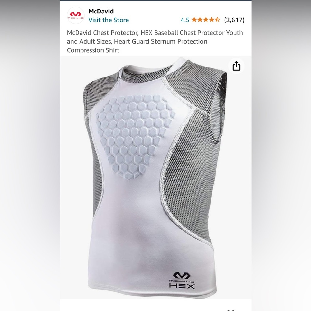 McDavid Chest Protector, HEX Baseball Chest Protector Youth XL